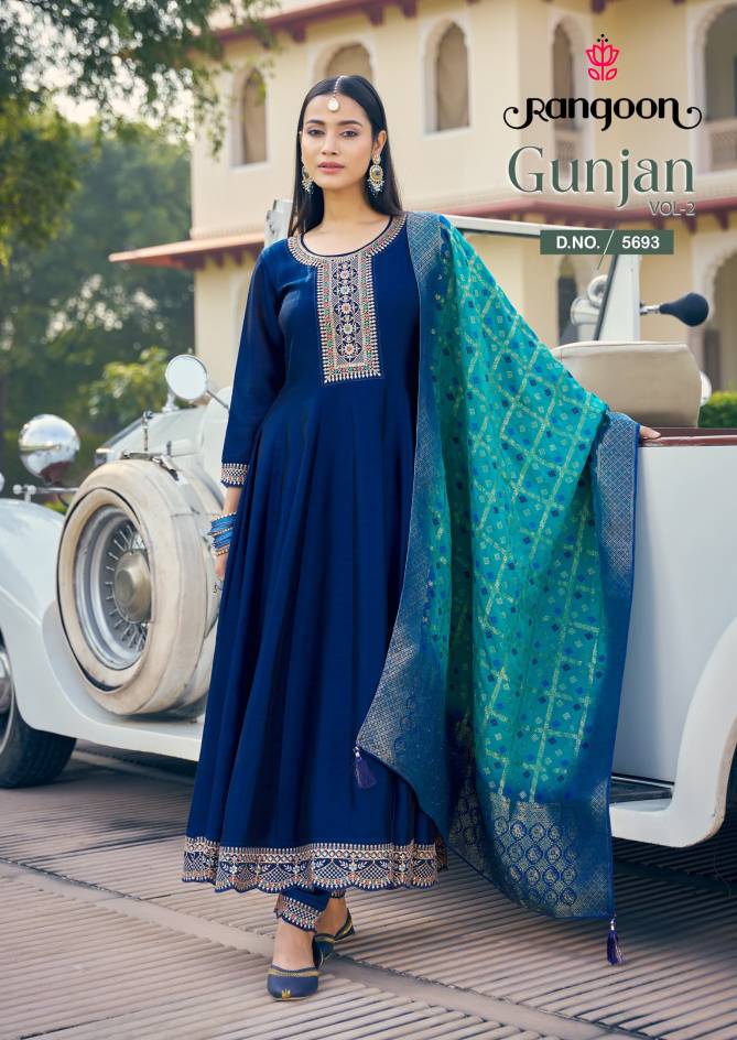 Gunjan Vol 2 By Rangoon Silk Embroidery Anarkali Readymade Suits Wholesale Shop In Surat